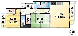 アゼリア六甲 2LDKの間取図画像