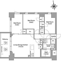 コンフォリア・リヴ西大島ＳＯＵＴＨ 3階3LDKの間取り