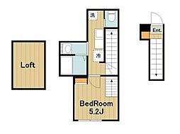 ブルームタウン 2階1Kの間取り