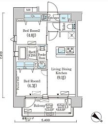 フルハウス赤羽 7階2LDKの間取り