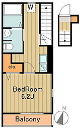 多摩都市モノレール 程久保駅 徒歩5分の賃貸アパート 2階1Kの間取り