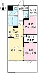 芝弥生レジデンス 2LDKの間取図画像