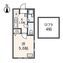 グランビュー百合丘 2階1Kの間取り