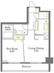 ディームス勝どき 2階1LDKの間取り