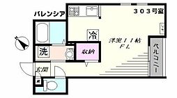 バレンシア 3階ワンルームの間取り