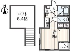 リバティ長津田 3階ワンルームの間取り