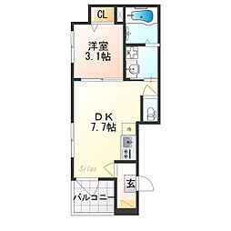 EMBELLIR COCO 3階1DKの間取り