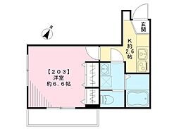東急池上線 御嶽山駅 徒歩5分の賃貸アパート 2階1Kの間取り