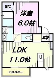 グローリエ 201 2階1LDKの間取り