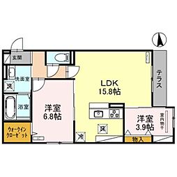 JR阪和線 鶴ケ丘駅 徒歩2分の賃貸アパート 1階2LDKの間取り