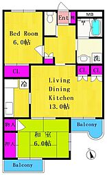 ピュアグレース 2階2LDKの間取り
