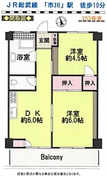 堀池ビル靜幸マンション 2DKの間取図画像