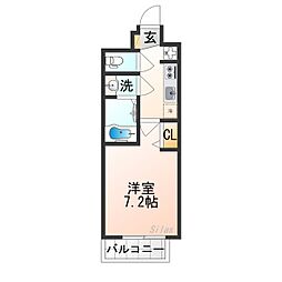 エステムコート京都二条 2階1Kの間取り