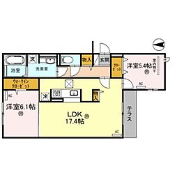 Osaka Metro千日前線 南巽駅 徒歩7分の賃貸アパート 1階2LDKの間取り