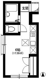 ジョワカーサ 1階ワンルームの間取り