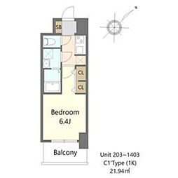 S-RESIDENCE堺altklas 14階1Kの間取り