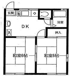 フラワーハイツ 2DKの間取図画像