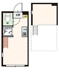 京急本線 大森町駅 徒歩7分の賃貸アパート 2階ワンルームの間取り
