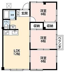 第2カネヒチビル 2階3LDKの間取り