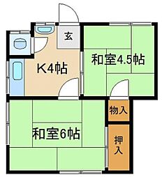 寿恵吉荘 1階2Kの間取り