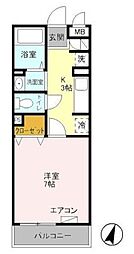 ボン リジエール 2階1Kの間取り