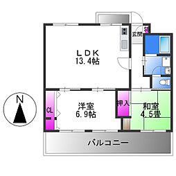 エル・セレーノ志紀 4階2LDKの間取り