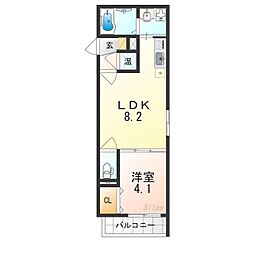 F asecia content 3階1LDKの間取り