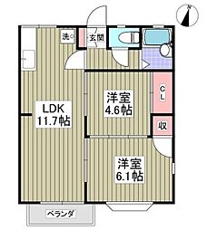 エメラルドハイツ 2階2LDKの間取り