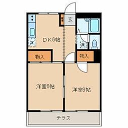 ハイツニュータマA 1階2DKの間取り