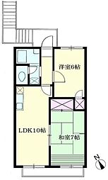 野崎ハウス 2LDKの間取図画像