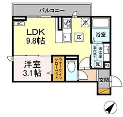D-ROOM都賀2丁目I棟 1階1LDKの間取り
