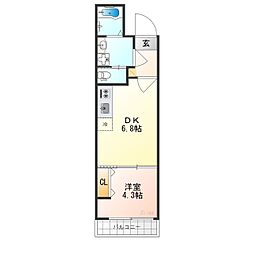 JR東海道・山陽本線 山科駅 徒歩5分の賃貸マンション 2階1DKの間取り