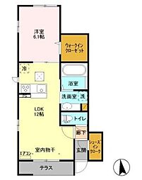 グランドソレイユI 1階1LDKの間取り