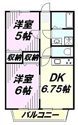 ＹＡＭＡＳＥＮ　I 1階2DKの間取り