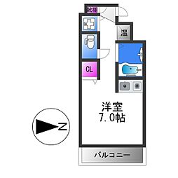 おおさか東線 高井田中央駅 徒歩1分の賃貸マンション 7階ワンルームの間取り