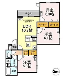 アンソレイエII 1階3LDKの間取り