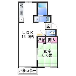 コープU3 2階1LDKの間取り