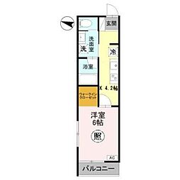 ナチュラルフロント鈴蘭台 1Kの間取図画像