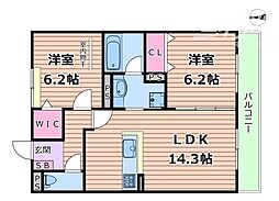 パークサイドファーム 2LDKの間取図画像