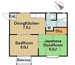 ビバリーヒル1 2階2DKの間取り