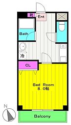 サンヒルズ2 1階1Kの間取り