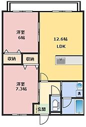 グランハイム 1階2LDKの間取り