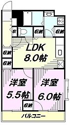 JR中央線 八王子駅 徒歩10分の賃貸マンション 4階2LDKの間取り