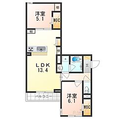 大阪市東成区深江北3丁目アパート 2LDKの間取図画像