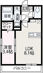 ＢｅｓｔＳｔａｇｅ苗間II 2階1LDKの間取り