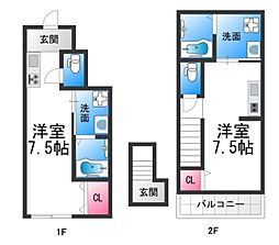 プリッ2少林寺町西1棟貸 2Kの間取図画像