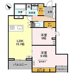 グリーンスクエア グラサ 西 2LDKの間取図画像