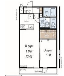 クレラーレ 2階1LDKの間取り