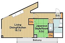 ファミールクレストコート 1LDKの間取図画像