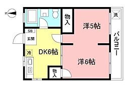 京王線 平山城址公園駅 徒歩6分の賃貸マンション 1階2DKの間取り